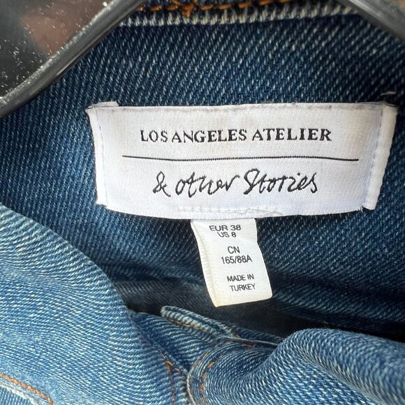 & Other Stories Cropped Denim Jean Jacket Mid Wash Lightly Distressed | Size 8 - Picture 2 of 13